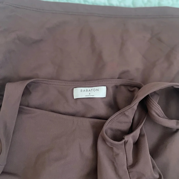 Aritzia Babaton Sculpt Knit Squareneck Mini Dress Mocha Brown - Picture 5 of 9